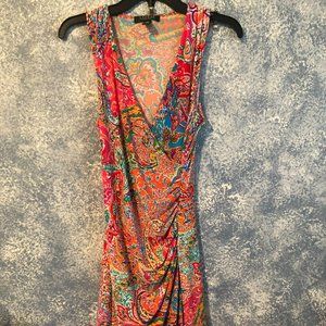 Lauren Ralph Lauren Faux Wrap Pink Printed Mini Dress Sz Petite Small